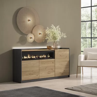 Buffet avec cheminée électrique et lumières LED