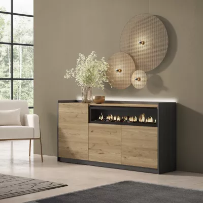 Buffet avec cheminée électrique et lumières LED