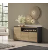 Aparador con chimenea eléctrica y LED roble/negro 156x37x80