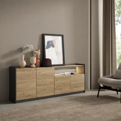 Buffet avec lumières LED | Chêne et noir