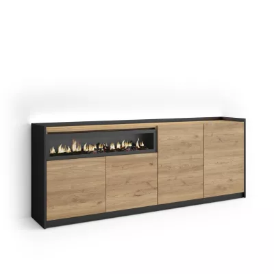 Buffet avec cheminée électrique et lumières LED