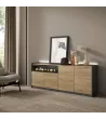 Aparador con chimenea LED roble y negro 207x37x80cm