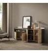 Aparador con chimenea LED roble y negro 207x37x80cm