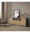 Aparador con chimenea LED roble y negro 207x37x80cm