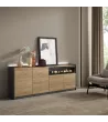 Aparador con chimenea LED roble y negro 207x37x80cm