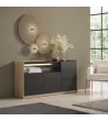 Aparador LED 3 puertas negro y roble 156x37x80 cm