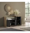 Aparador LED 3 puertas negro y roble 156x37x80 cm