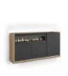 Aparador con chimenea y LED negro/roble 156x37x80cm