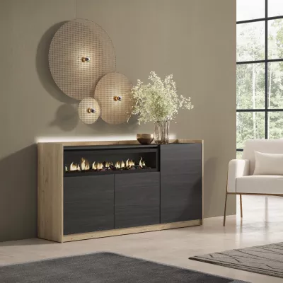 Buffet avec cheminée électrique et lumières LED