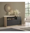 Aparador con chimenea y LED negro/roble 156x37x80cm