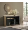 Aparador con chimenea y LED negro/roble 156x37x80cm
