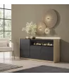 Aparador con chimenea y LED negro/roble 156x37x80cm