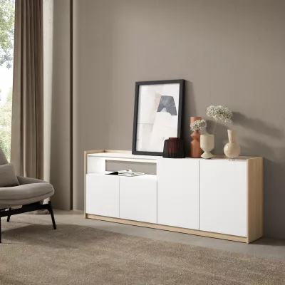 Buffet avec lumières LED clair | Blanc et chêne