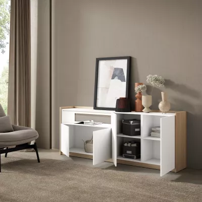 Aparador con LED blanco y roble soft 207x37x80cm