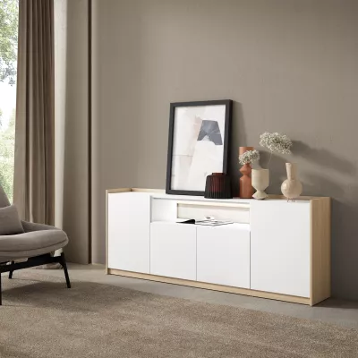 Aparador con LED blanco y roble soft 207x37x80cm