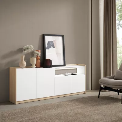 Buffet avec lumières LED clair | Blanc et chêne