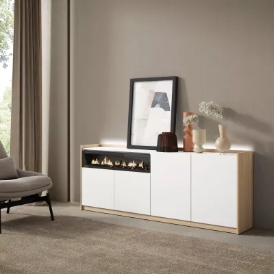 Buffet avec cheminée électrique et lumières LED