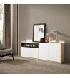 Buffet avec cheminée électrique et lumières LED