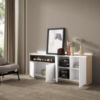 Aparador chimenea eléctrica LED blanco/roble 207x37x80cm