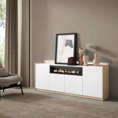 Aparador chimenea eléctrica LED blanco/roble 207x37x80cm