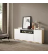 Buffet avec cheminée électrique et lumières LED
