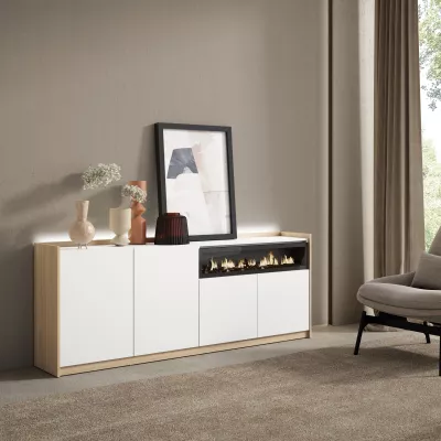 Buffet avec cheminée électrique et lumières LED